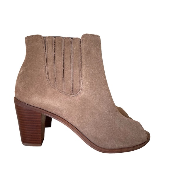 Rowen Block Heel ankle boots Booties tan peep toe size 8 tan slip on - Picture 1 of 10